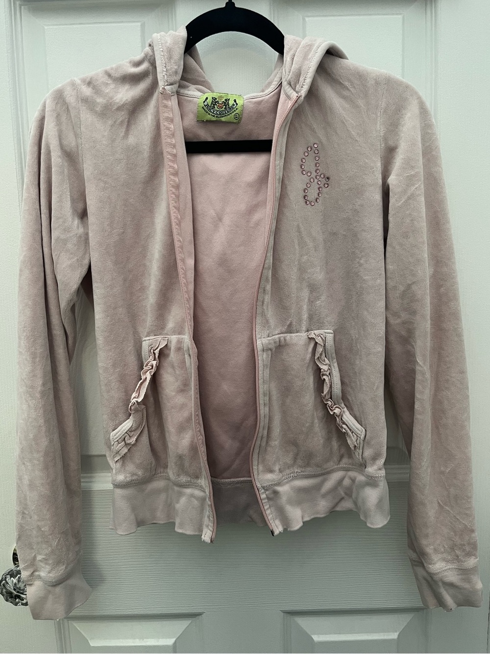 Light Pink Velour Juicy Couture Zip Hoodie with Embellished J Logo